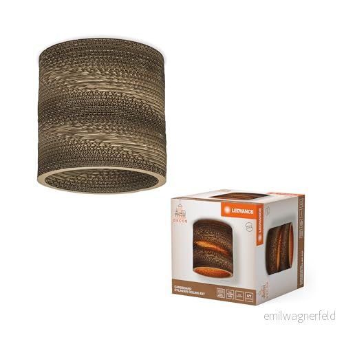 LEDVANCE Decor Cardboard Cylinder bordslampa brun av wellpapp, E27, 250 mm diameter, lampskärm återvunnet material, hållbar tack vare utbytbar ljuskälla, enkel installation 4058075837287