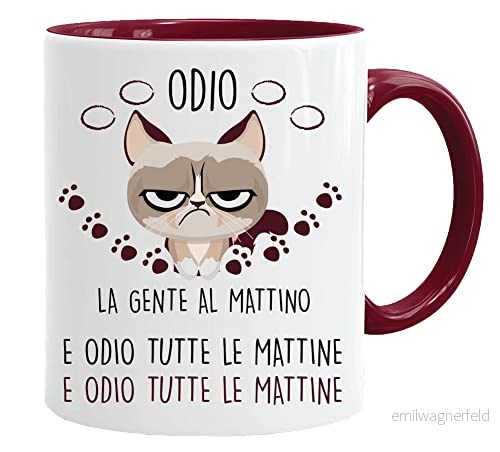 Roliga muggar KATT - Jag hatar människor på morgonen. Den roligaste kattmugg Gåva gadget Mugg SanValentino förälskade pojkvänner (Brun) 8652440412428