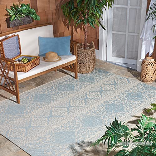 SAFAVIEH övergångsmatta för inomhus och utomhus strandhus kollektion, kort lugg, i kräm vattenfärg, 155 x 229 cm 889048611412