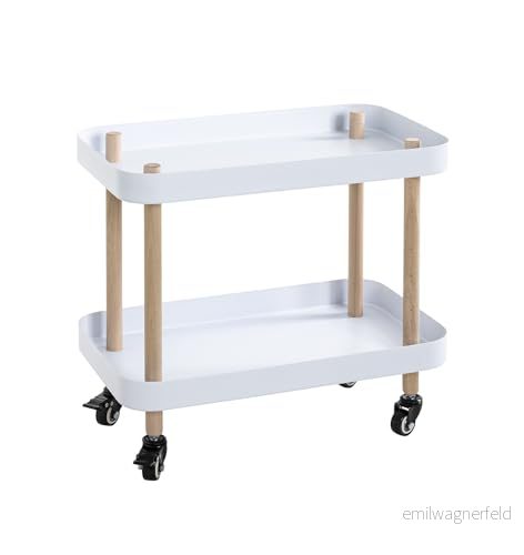HAKU Möbel Sidobord på hjul naturlig, vit, Massivt trä, metall Storlek: B 50 cm x H 47 D 30 cm, Stil: Modern 4001070543189