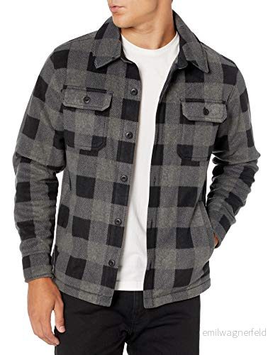 Amazon Essentials långärmad polar fleece skjorta jacka, svart kol buffalo pläd, medium 195111104249