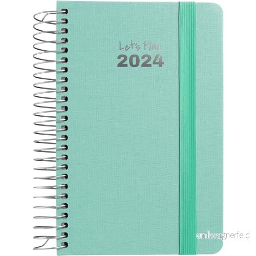 Grafoplás Årlig dagordning 2024 Veckovisning Mint A6 Spiral Hårt fodrat tyg Elastisk stängning Januari till December år 24 Fancy Series 8413623083725