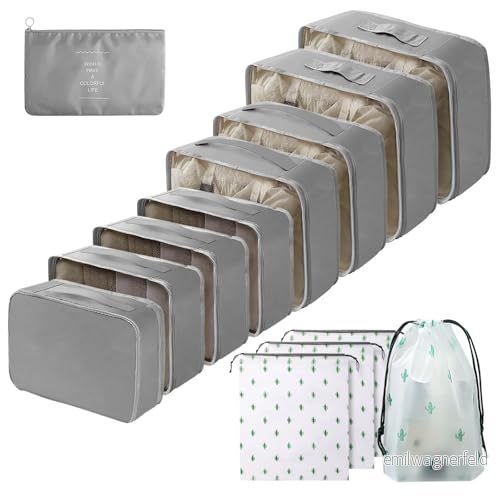 Arrangör för resväskor i 13 delar, vattentäta packningskuber, multifunktionella resepackkuber, bagageorganisatör packpåsar resväskor, researrangör set med klädväskor (grå) 763467183166