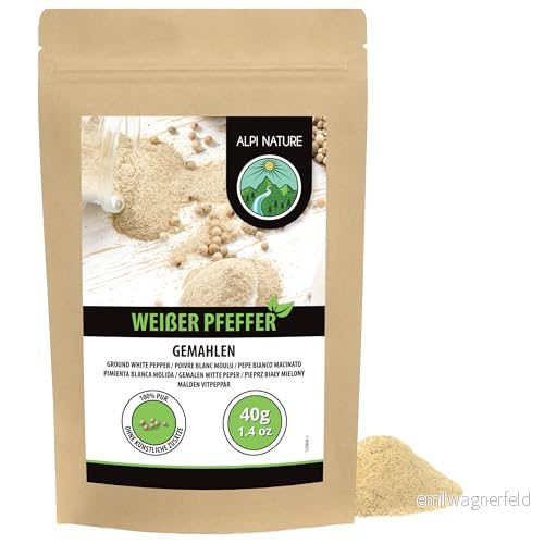 Alpi Nature vitpeppar mald (40g), 100% naturlig, naturligtvis utan tillsatser, vegan, vitpepparkorn 4262359966093