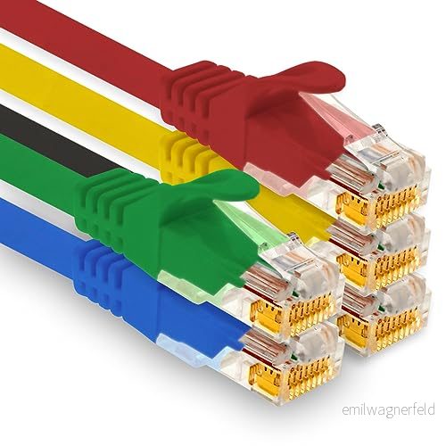 1aTTack.de 5 x 0,5 m Cat7 nätverkskabel, Cat.7, Lan och Cat 7 Ethernet patchkabel för maximal internethastighet ansluter alla enheter med RJ 45 kontakt, färg 1 4250344800293