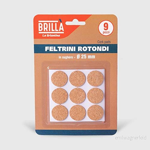 La Briantina Round Cork Feltrins för möbler, Möbler och golvskydd, Diameter 2.5 cm, 9 stycken 8000061048357
