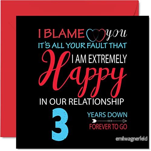 Roligt läderjubileumskort för make wife Your Fault I'm Extremely Happy 3:e bröllopsjubileumskort partner, 145 mm x gratulationskort till tredje årsdagar 5059575973184