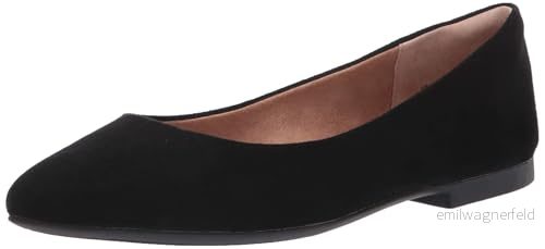 Amazon Essentials dam spetsig tå balett platt, Svart microsuede, 6, mikromocka, 6 US 840809192700