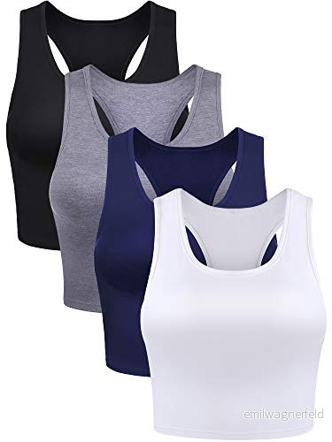 4 delar basic crop tank toppar ärmlös racerback sport bomull topp för kvinnor 760385142046