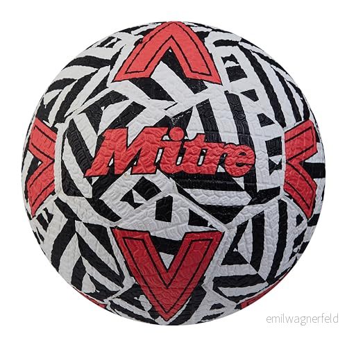 Mitre Unisex Street fotboll extremt hållbar perfekt på hårda ytor, vit/svart/haklapp röd, 4 5063077001177