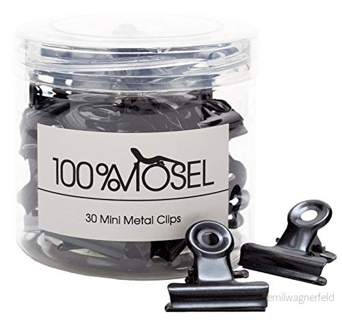 100 % Mosel Mini Metallklämmor Svart, 30 st, för kontor och hem, häftklamrar, dekorativa klämmor (20 mm) 4059227001723