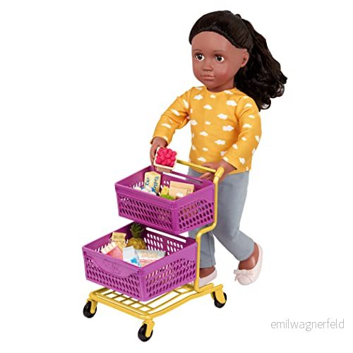 Vår generation BD35211Z Deluxe kundvagn lila/gul & mat balanserat shopping, för 46 cm dockor, med fungerande rullar barnleksaker från 3 år 45461 HCM Kinzel 62243457959