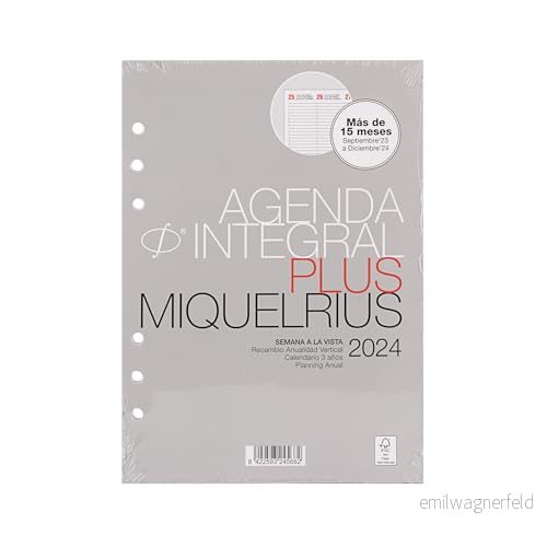 Miquelrius Återbetalning Årlig 2024 Integral Agenda, Veckans Vertikal vy, Plus storlek 155 x 213 mm (liknande A5), Spanska, Portugisiska och engelska 8422593245682