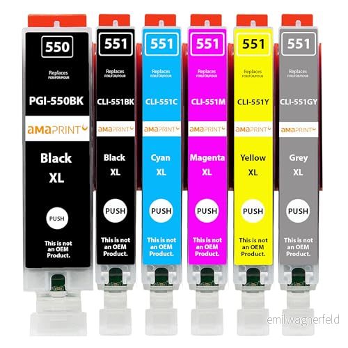 Amaprint 6 XL patroner kompatibel med Canon PGI 550 CLI 551 för Pixma IP8700 IP8750 MG6300 MG6350 MG7100 MG7150 MG7500 MG7550 4038998408290