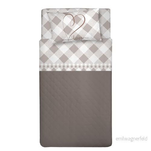 PENSIERI DELICATI set med 1 mellanstor säng 100% bomull, lakan 120 x 200 underlakan, över och örngott, tillverkad i Italien, Lovely Check Beige 8050391710769