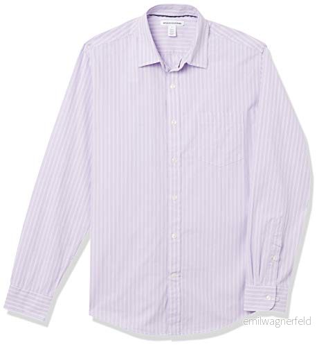 Amazon Essentials Men's Långärmad ledig poplinskjorta med normal passform, Lavendel Vit Dubbel rand, M 191770156032