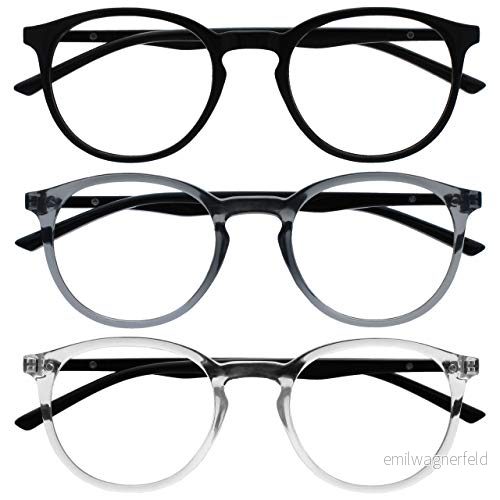 OPULIZE träffade läsglasögon 3 pack smala runda ramar repbeständiga fjädergångjärn svart grå genomskinliga män kvinnor RRR60 17C +1,50 5055955364351