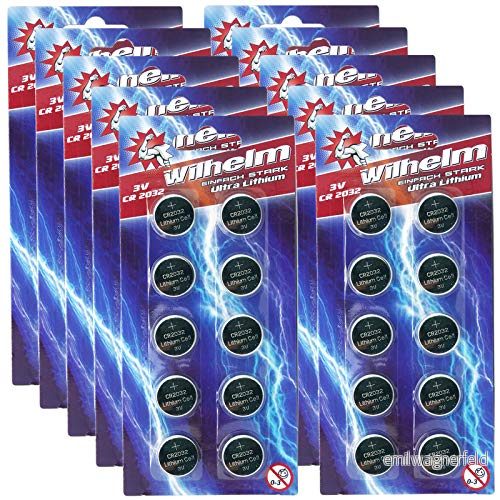 100 x CR2032 Wilhelm blisterförpackning knappcell batteri litium 3 V CR 2032 4251715210307