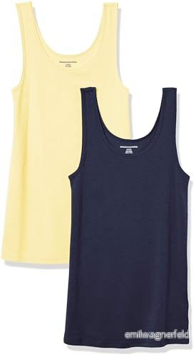 Amazon Essentials Women's Linne smal passform, Pack of 2, Gul/Marinblå, M 194223879144