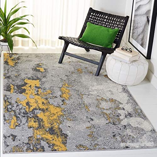 Safavieh Angelyna områdesmatta, vävd polypropylenlöpare matta i silver/svart, 62 x 240 cm samtida 3' 5' Grey/Yellow 889048428065