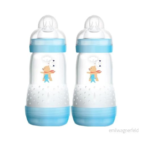 MAM A137 Easy Start Anti kolikflaska, patenterad med SkinSoft™ Ultramjuk silikonnapp, för spädbarn från 2 månader, blå, självsterilisering på 3 minuter, 260 ml, pack 9001616716706