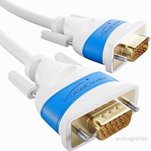 KabelDirekt VGA Monitor Kabel 5 m för maximal bildkvalitet genom högre kopparkablar vit (Full HD, till VGA, ansluter PC skärm/projektor, D Sub 15, vit) 4260538858399