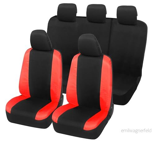 Auto Accessori Lupex Bilsätesöverdrag kompatibla med Duster, tillverkade i Italien, poly bomullstyg, fram och bak (svart röd) 8056669279440