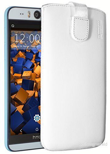 mumbi äkta läderfodral kompatibel med HTC Desire Eye skal läder väska Case Wallet, vit 4251077201111