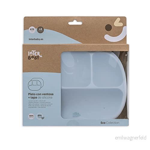 Interbaby SI008 73 silikonplatta med sugkopp och lock i gråblå 8435690600575