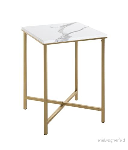 HAKU Möbel Sidobord guld, marmorutseende, MDF, metall Storlek: B 39 cm x H 55 D cm, Stil: Art déco 4001070522368
