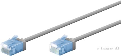 goobay 74225 CAT 6A patchkabel slim/ultraflexibel RJ45 nätverkskabel U/UTP CU/tunn Ethernet kabel med korta kontakter/10 Gbit/s LSZH, kinkskydd/grå 5 m 4040849742255
