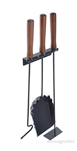 Aqbau® Kaminbestick vägghängande 3 delar I svart kamintillbehör modern eldstad bestick kaminverktyg förklädeskrok 5903766184951