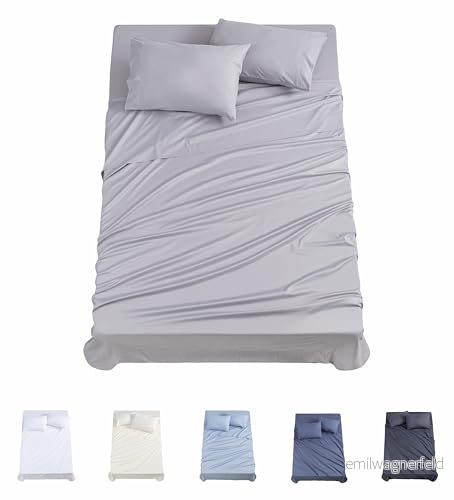 Todocama 4-delat lakanset - 3001, dra-på-lakan bänkskiva två örngott 50 x 80 cm. (Säng 150 190/200 cm, ljusgrå) 8435439017619