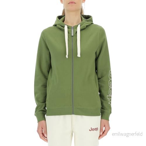 JEEP O102920 E100 J Huvtröja Dam Full Zip Sidofickor Tryck Outline ärm J23W Olivgrön XL 8054216831318