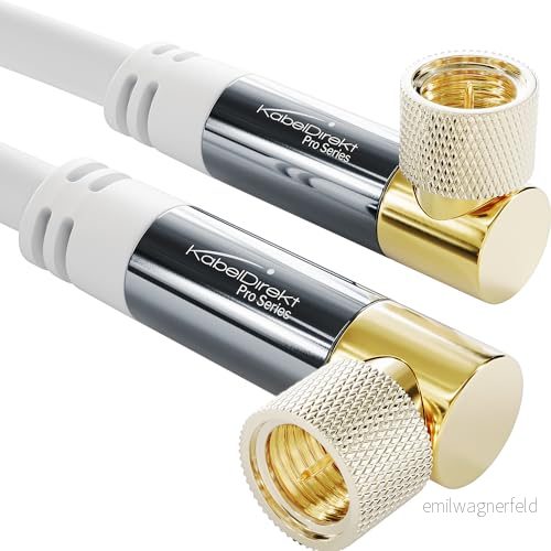 KabelDirekt Sat Kabel, Antennkabel, Koaxialkabel 90 vinklad 1m 4K TV F kontakt Finns i 0,5 30m (radio/TV, DVB T, C, S/DVB S2, internet, vit) 4260538854902