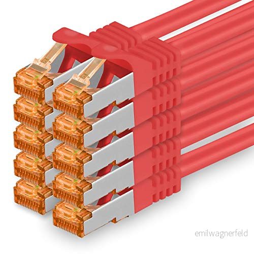 3m Cat.7 nätverkskabel röd 10 stycken Gigabit Ethernet LAN kabel 10000 Mbit S patchkabel Cat7 FTP PIMF skärmning LSZH raw Rj45 kontakt Cat 6a x 3 meter 4251073688992