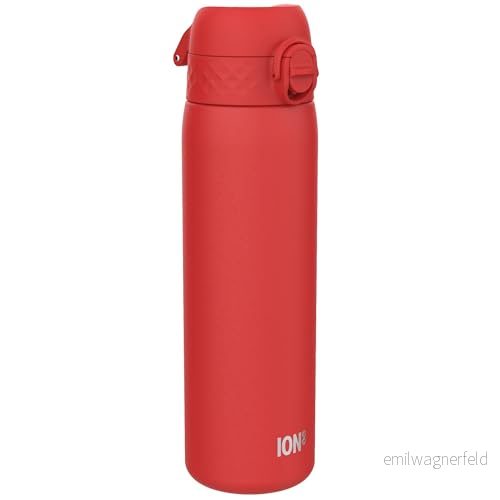 ION8 Lätt Stål Vattenflaska, 600 ml/20 oz, Oisolerad, Läcksäker, att Öppna, Säkert Lås, Diskmaskinssäker, Hygieniskt Lock, Passar i Mugghållare, Bärhandtag, Hållbar, Röd 619098088298