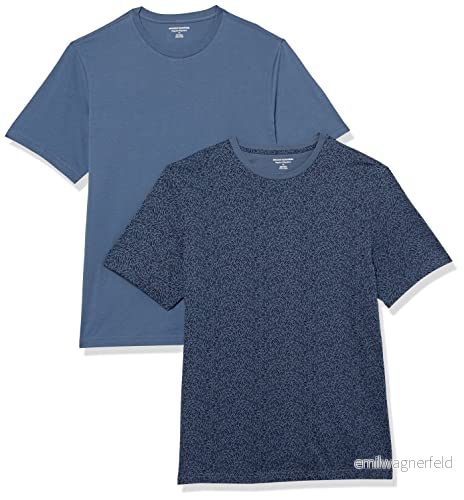 Amazon Essentials herr normal passform kortärmad rund hals t shirt, paket med 2, marinblå blommigt tryck/tvättad blå, medium 196433603274