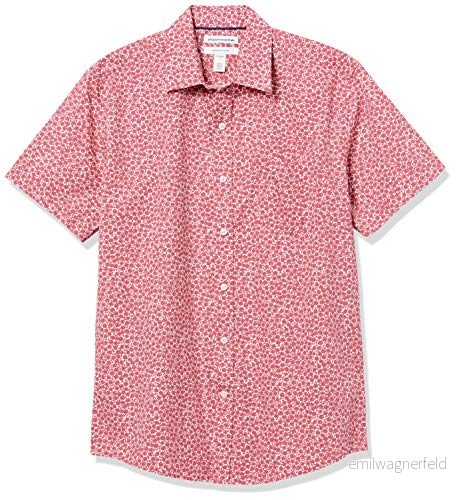 Amazon Essentials mäns normal passform kortärmad poplin skjorta, tvättade röda rosor, medium 194223528417