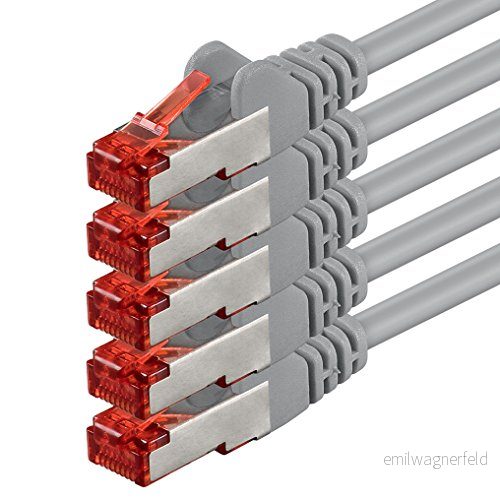 1aTTack CAT6 SSTP dubbelskärmad nätverksplåtkabel med 2 x RJ45 kontaktset (5 stycken) 2,0 Meter grå 5 stycken 4250344820864