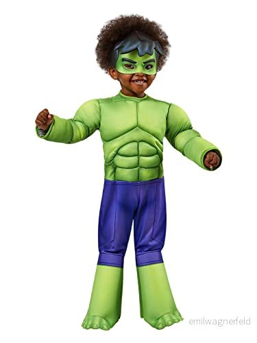 Rubie's 702737 officiell lyxkostym Hulk, Marvels Spider Man och hans extraordinära vänner, för småbarn, superhjälteutklädnad, 34 år halloween 883028453078
