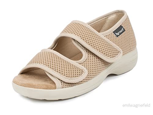 Aerosoft Reha-sandaler stretch 06 kvinnor män kardborreband bredd G-H halkfri, Beige, 36 EU 4251842208543