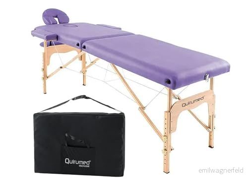 QUIRUMED Easy Wooden hopfällbart massagebord, vit färg, 186 x 66 cm, fysioterapimassage, konstläder, ledat huvud, justerbar höjd, 2 sektioner 8435270745542