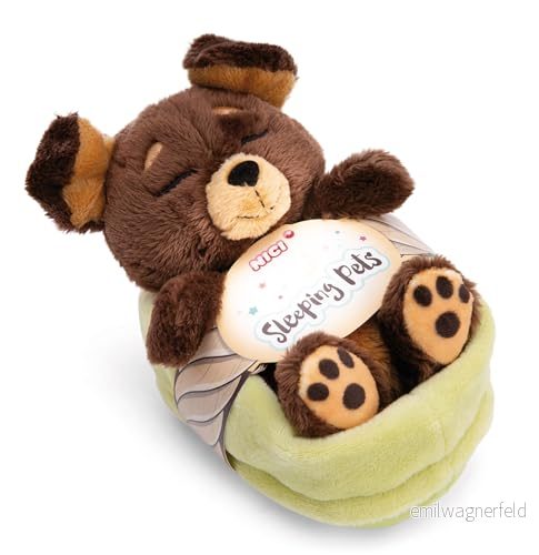 NICI gosedjur hund brun 12 cm, sover i korg att krama och älska hållbart producerat av återvunnet material 49748 4012390497489