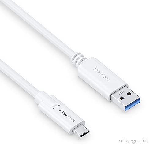 PureLink USB C till A kabel, 3.1 Gen 1 med 5 GB/s dataöverföring, vit, 1,50 m 4251364721896