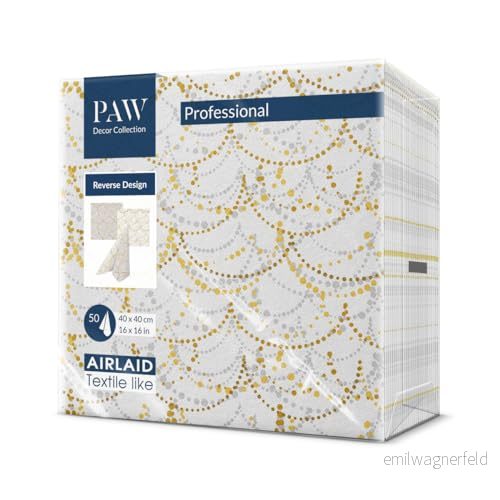 PAW Airlaid servetter (40 x 40 cm) I 50 st perfekt för bröllop, dop, nattvard, födelsedag, bordsdekoration, baksidansmönster, dammliknande omvänd festlig girlang 5906360633535