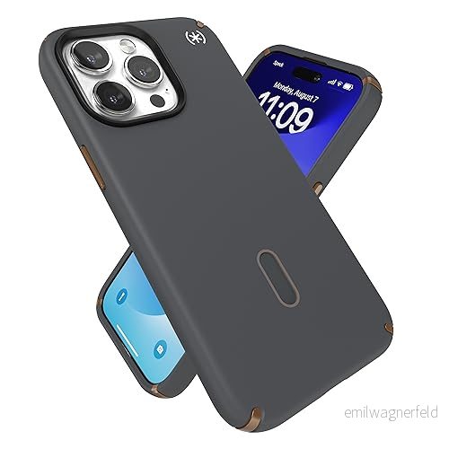 Speck iPhone 15 Pro Max fodral ClickLock halkfritt interlock, byggt för MagSafe, droppskydd repbeständigt, mjuk beröring, 6,7 tum telefonfodral Presidio2 kolgrå/cool brons/vit 840168533480