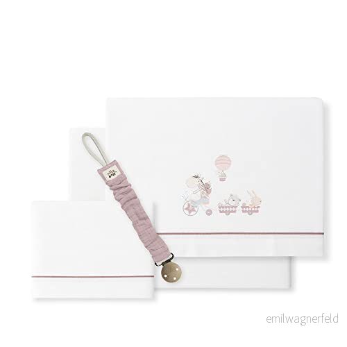 Giraffcykel spjälsäng lakan vit makeup med muslin napp 8435690616408