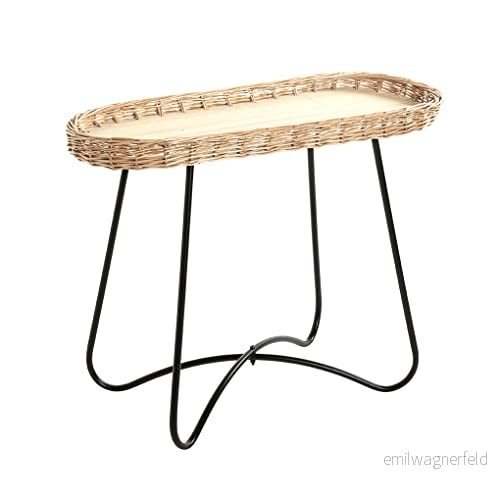 HAKU Möbel Sidobord naturell, svart, Metall, plywood, flätverk Storlek: B 70 cm x H 55 D 33 cm, Stil: Behemisk 4001070371881
