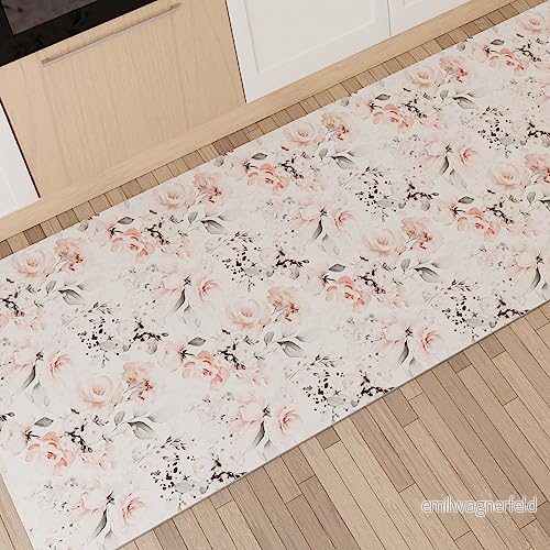PETTI Artigiani Italiani Köksmatta löpare kök halkfri och tvättbar 52 x 380 cm blommönster 17 vit 100% tillverkad i Italien 8056992316959